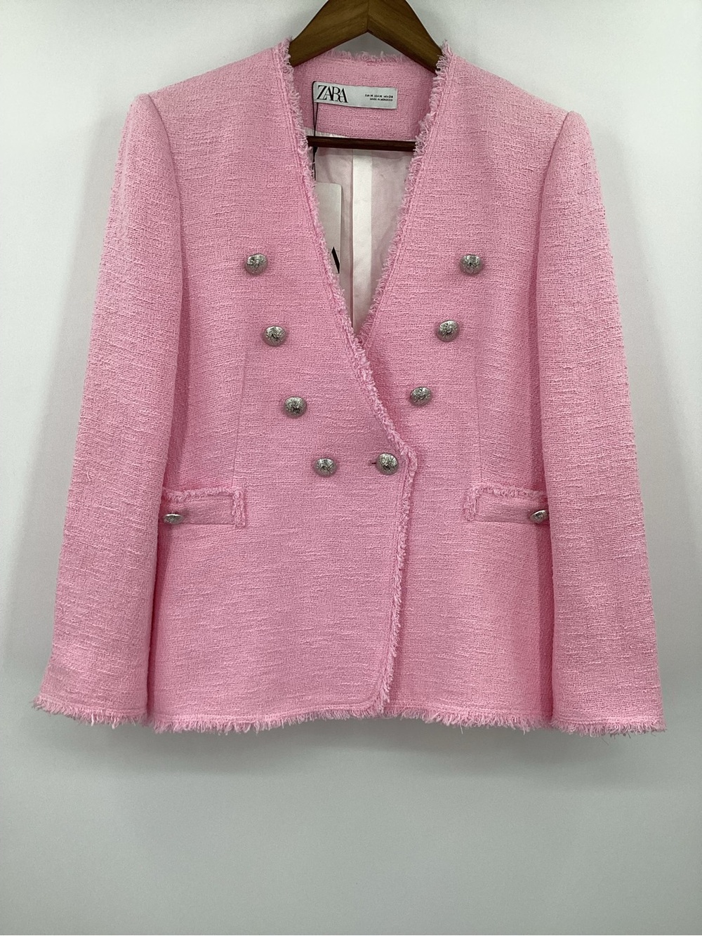 ZARA Light Pink Tweed Double-Breasted Blazer - Picture 2 of 14